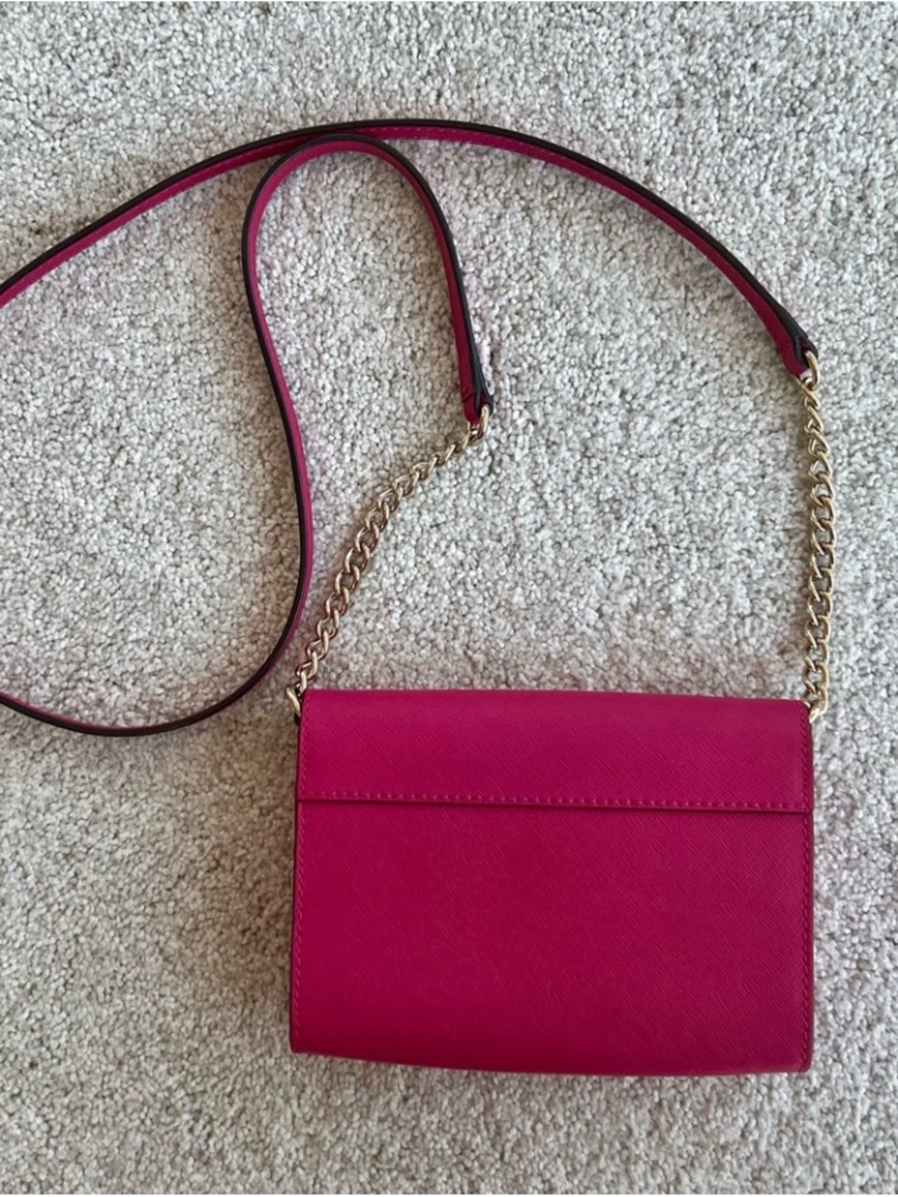 Kate Spade Fuchsia Pink Saffiano Leather Crossbody Chain Bag NWOT - Picture 4 of 7